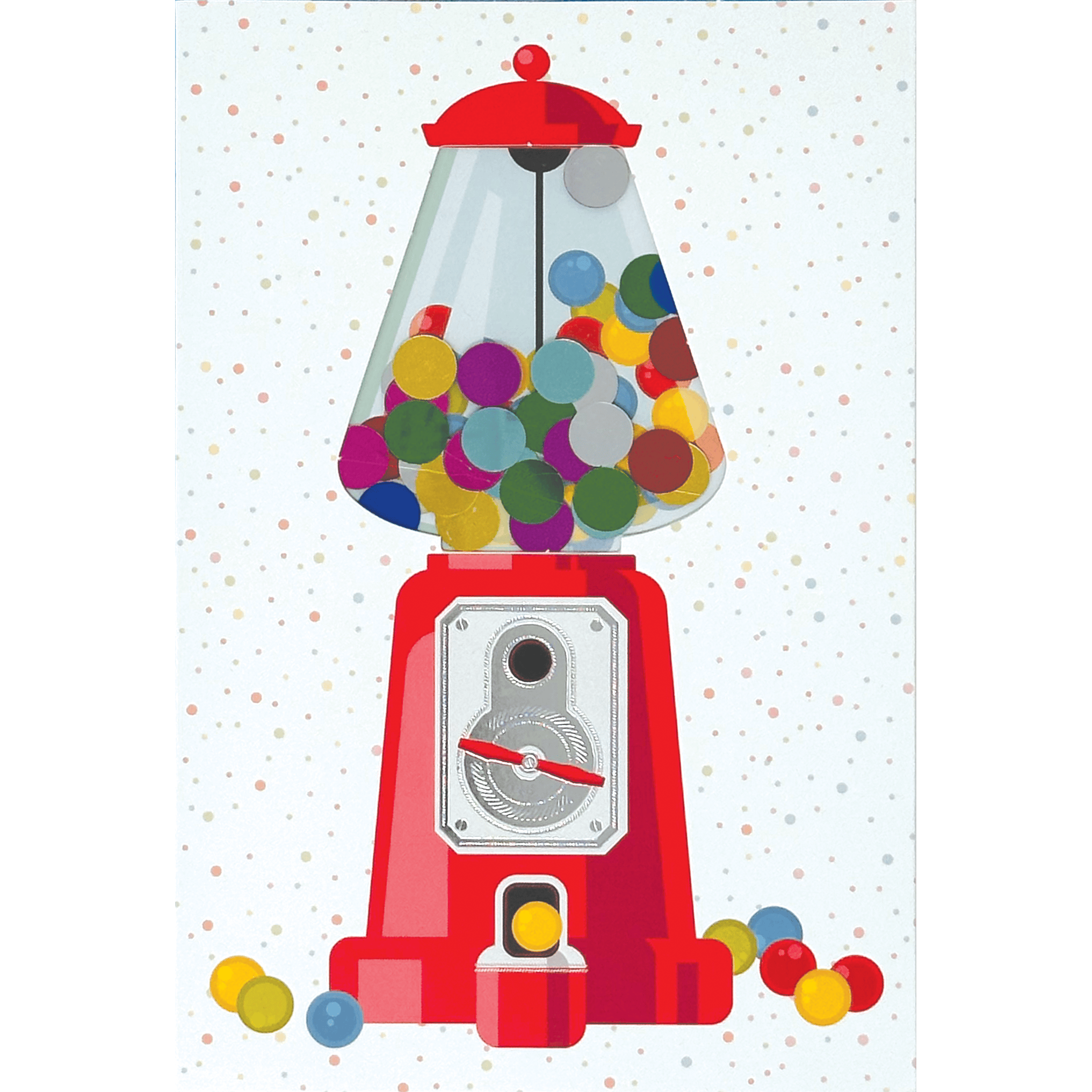 Colorful gumball machine-themed birthday card with confetti design by Cardmore, perfect for celebrating special occasions.